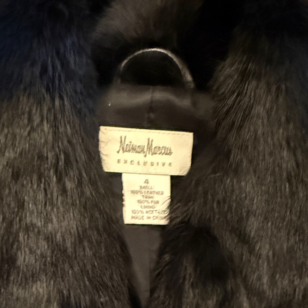 Neiman Marcus Black Fur Collar Leather Jacket 4 - Picture 6 of 9